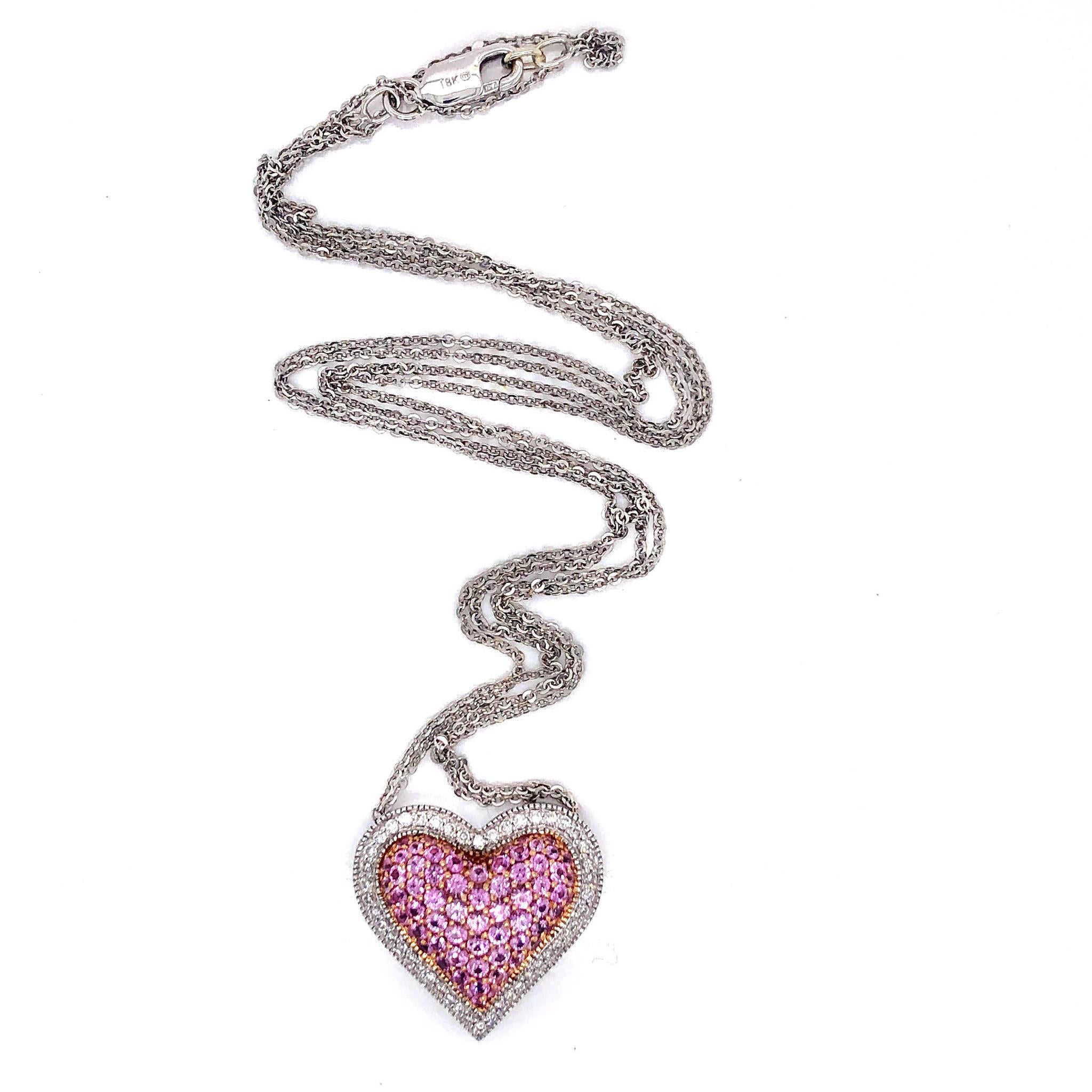 GIA Natural No Heat Pink Sapphire and Diamond Heart Necklace 18k Gold

Condition:  Excellent Condition
Metal:  18k Gold (Marked, and Professionally Tested)
Gemstone:  GIA Certified Natural No Heat Pink Sapphires 1.07ctw
Diamonds:  Round Brilliant