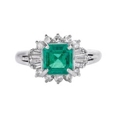 GIA Natural No Oil Emerald Diamond Platinum Ballerina Ring