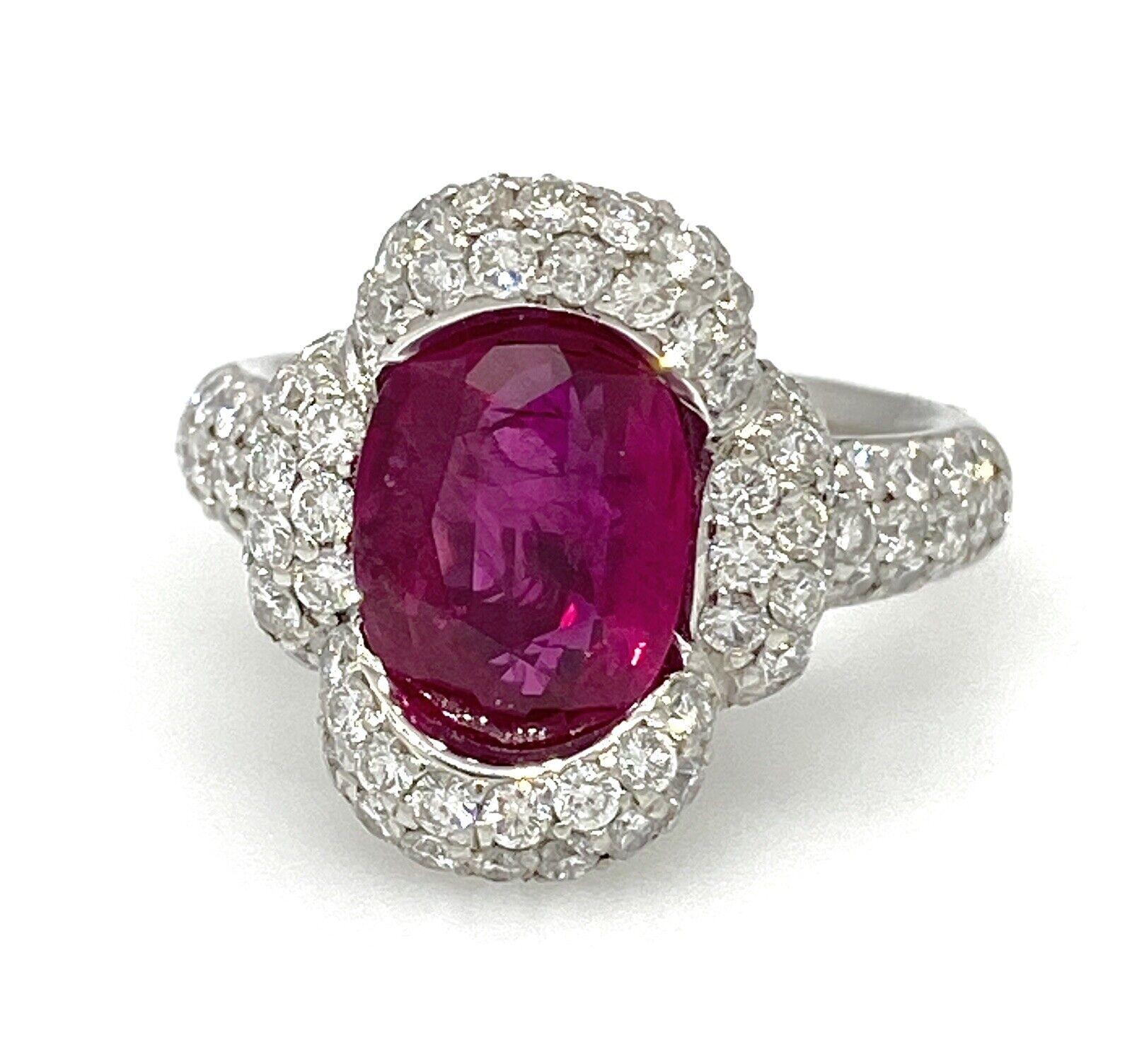 GIA Natural Oval Burma Ruby 3.40 Carat in Platinum Pave Diamond Setting 5