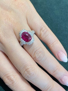 GIA Natural Oval Burma Ruby 3.40 Carat in Platinum Pave Diamond Setting