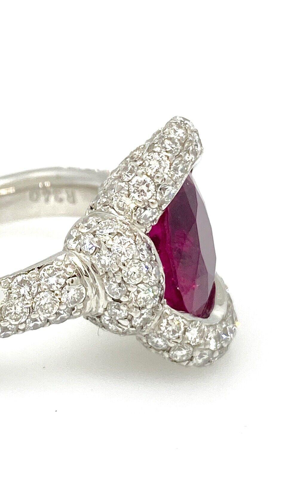 GIA Natural Oval Burma Ruby 3.40 Carat in Platinum Pave Diamond Setting In Excellent Condition In La Jolla, CA