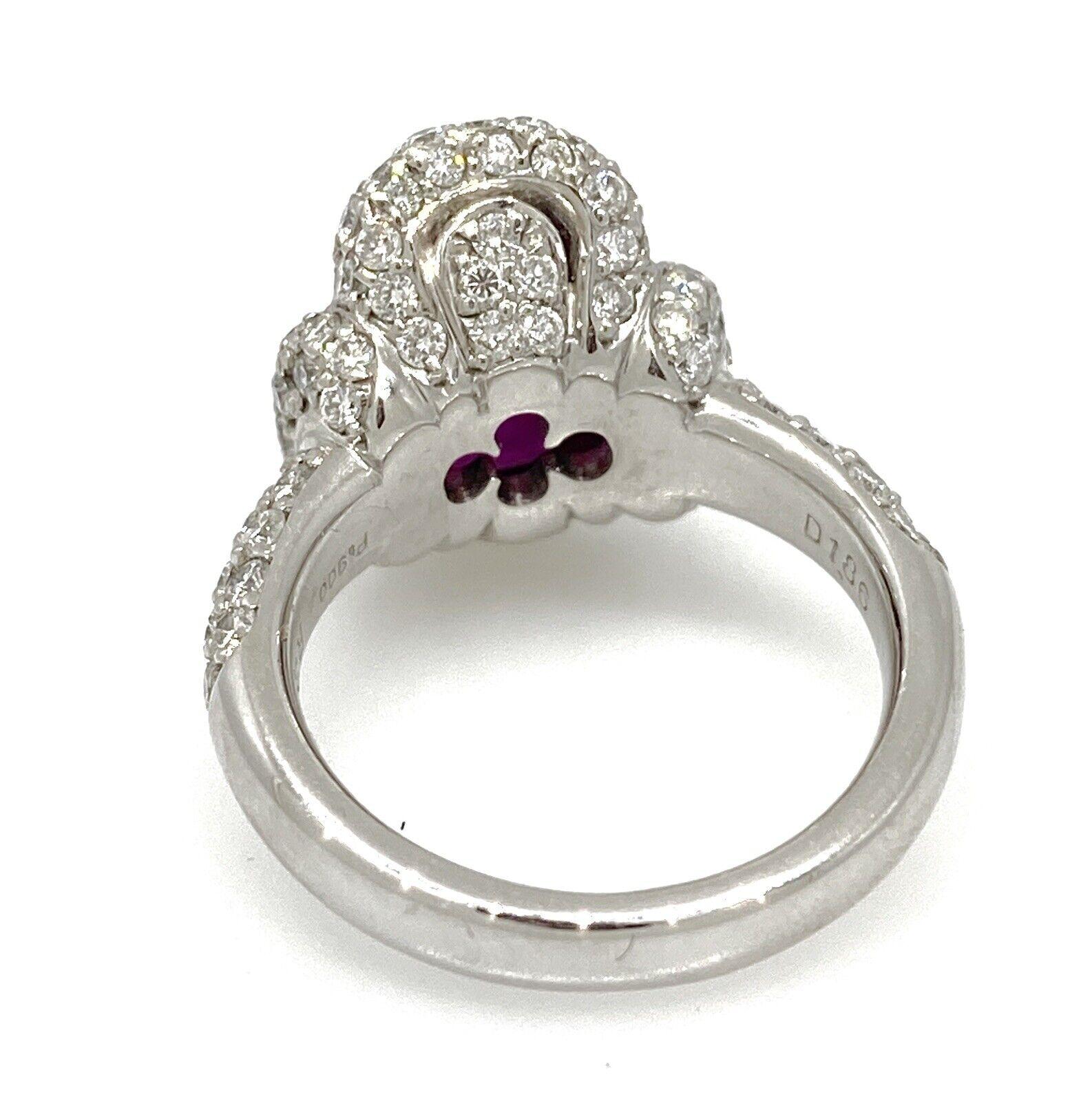 Women's GIA Natural Oval Burma Ruby 3.40 Carat in Platinum Pave Diamond Setting