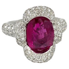 GIA Natural Oval Burma Ruby 3.40 Carat in Platinum Pave Diamond Setting