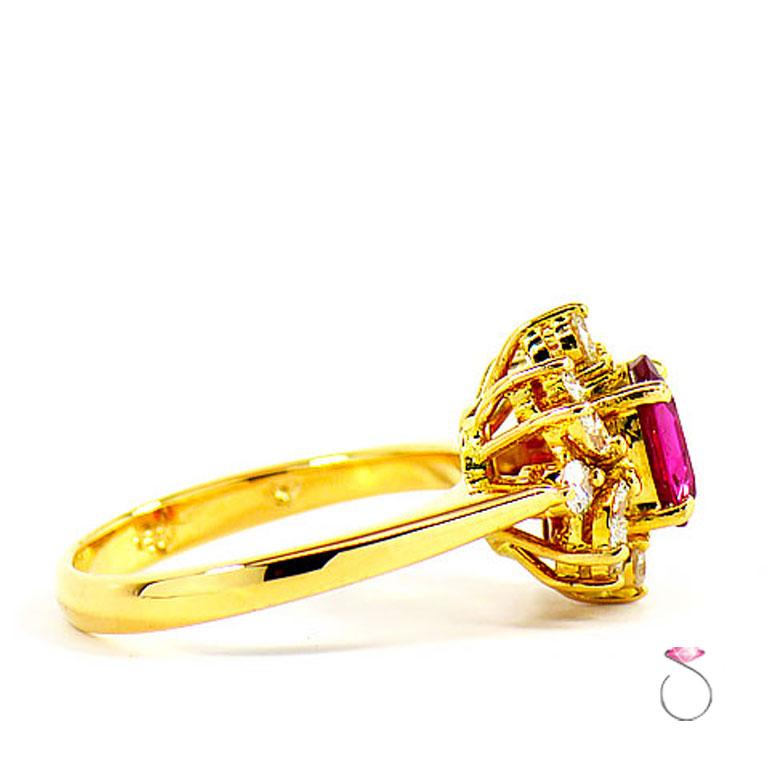Modern GIA Natural Oval Burma Ruby & Diamond Halo Ring in 18k Yellow Gold For Sale