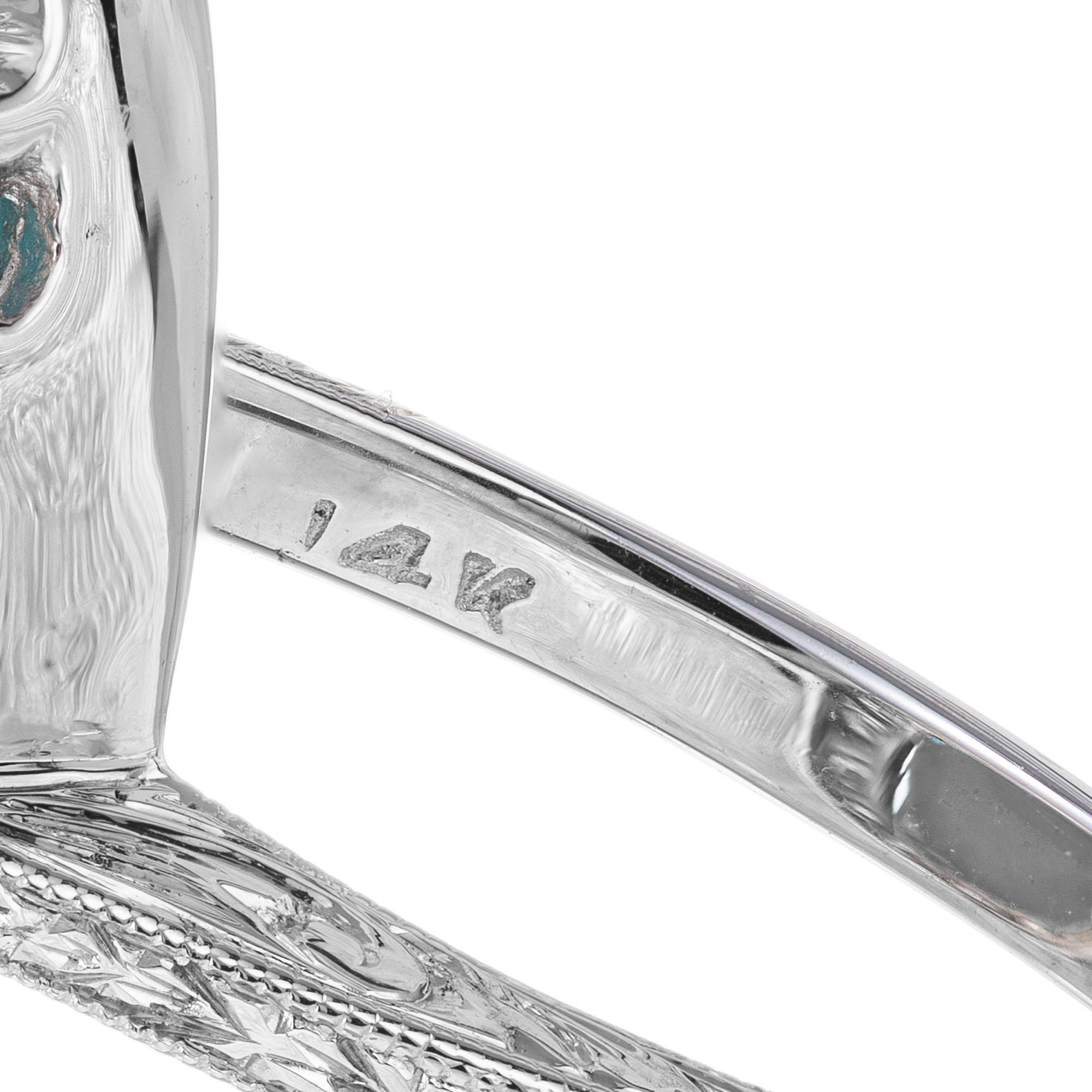 Women's GIA Natural Persian Turquoise Diamond Halo 1950s White Gold Cocktail Ring