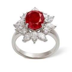 GIA Natürlicher roter Rubin NO HEAT 3,28 CT Platin Diamant Ring