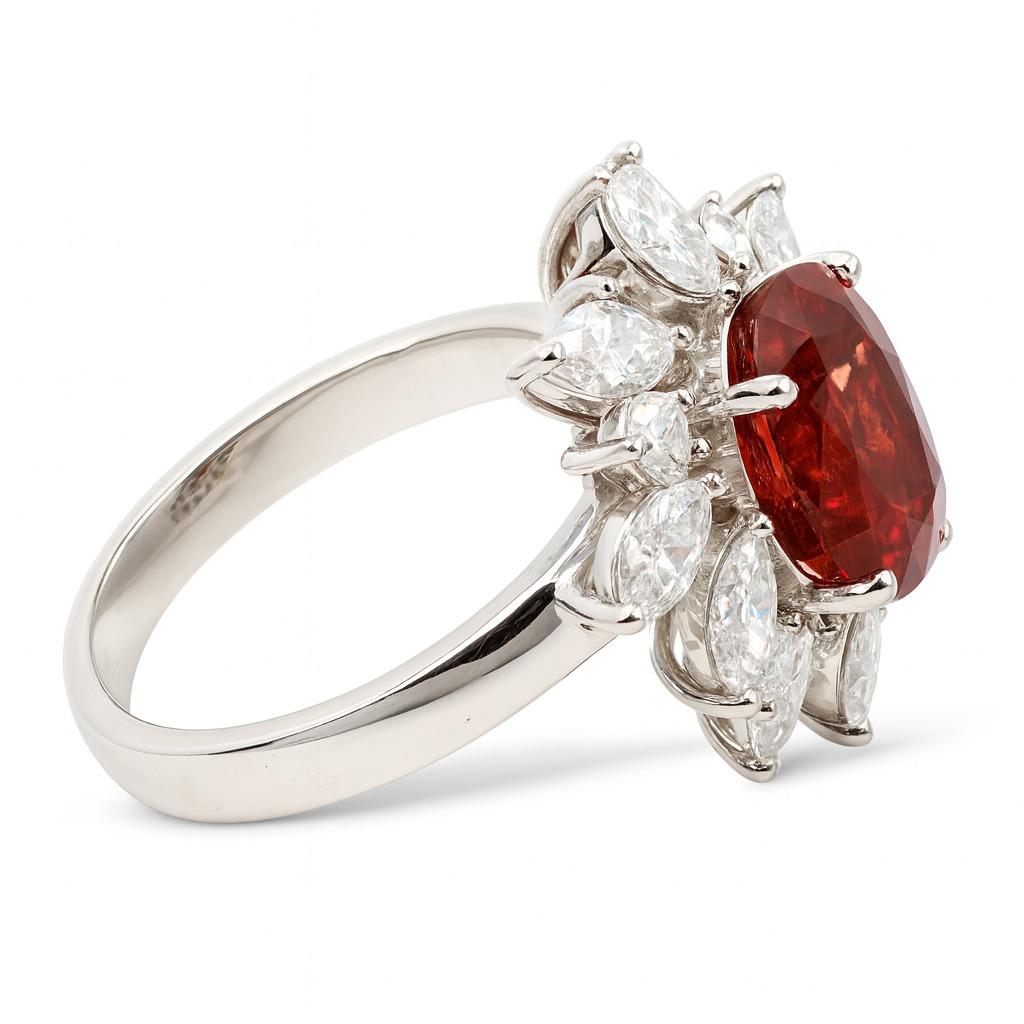 Contemporary GIA Natural Red Ruby NO HEAT 3.28 CT Platinum Diamond Ring For Sale