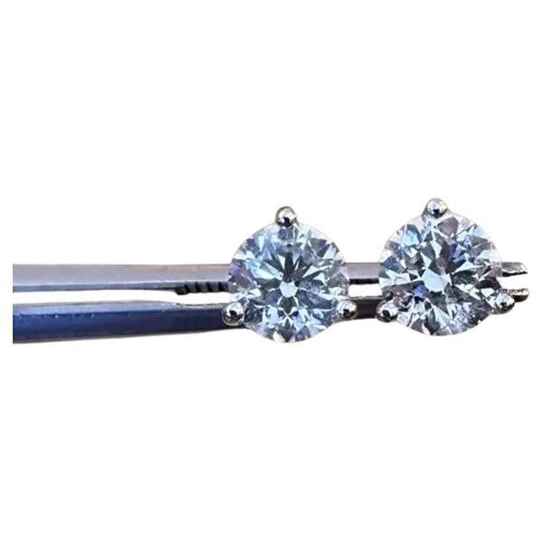 GIA Natural Round Diamond Studs 2.00 Carat Total in 18k White Gold For Sale