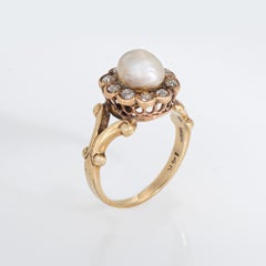 GIA Natural Saltwater Pearl Ring Antique Victorian Diamond 14k Gold Sz 6.5