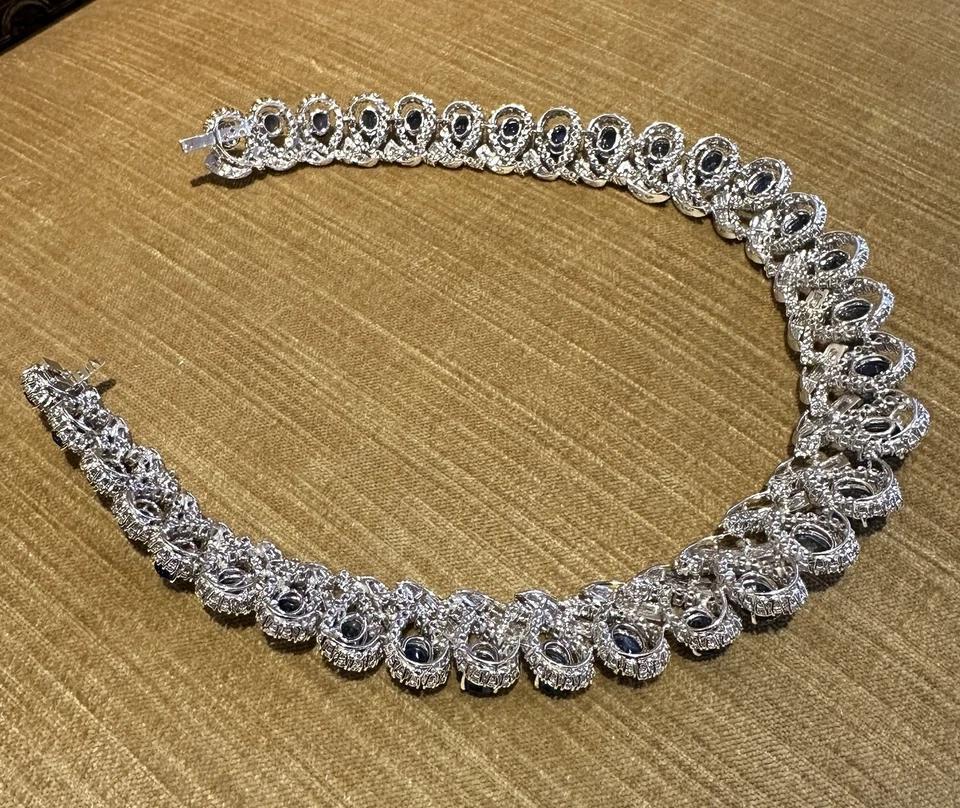 GIA Natural Sapphire and Diamond Collar Necklace in 18k White Gold For Sale 2