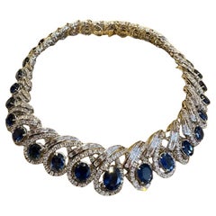 Collier en or blanc 18 carats avec saphir naturel et diamant GIA