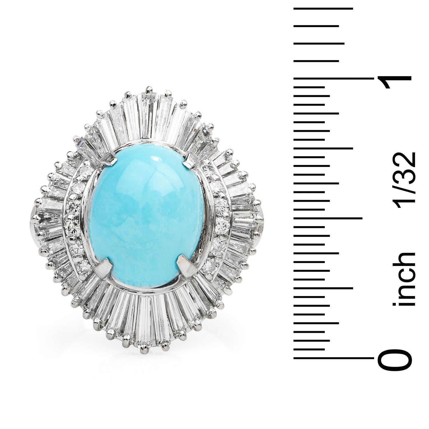 Women's GIA Natural Turquoise Diamond Platinum Large Ballerina Cocktail Ring For Sale