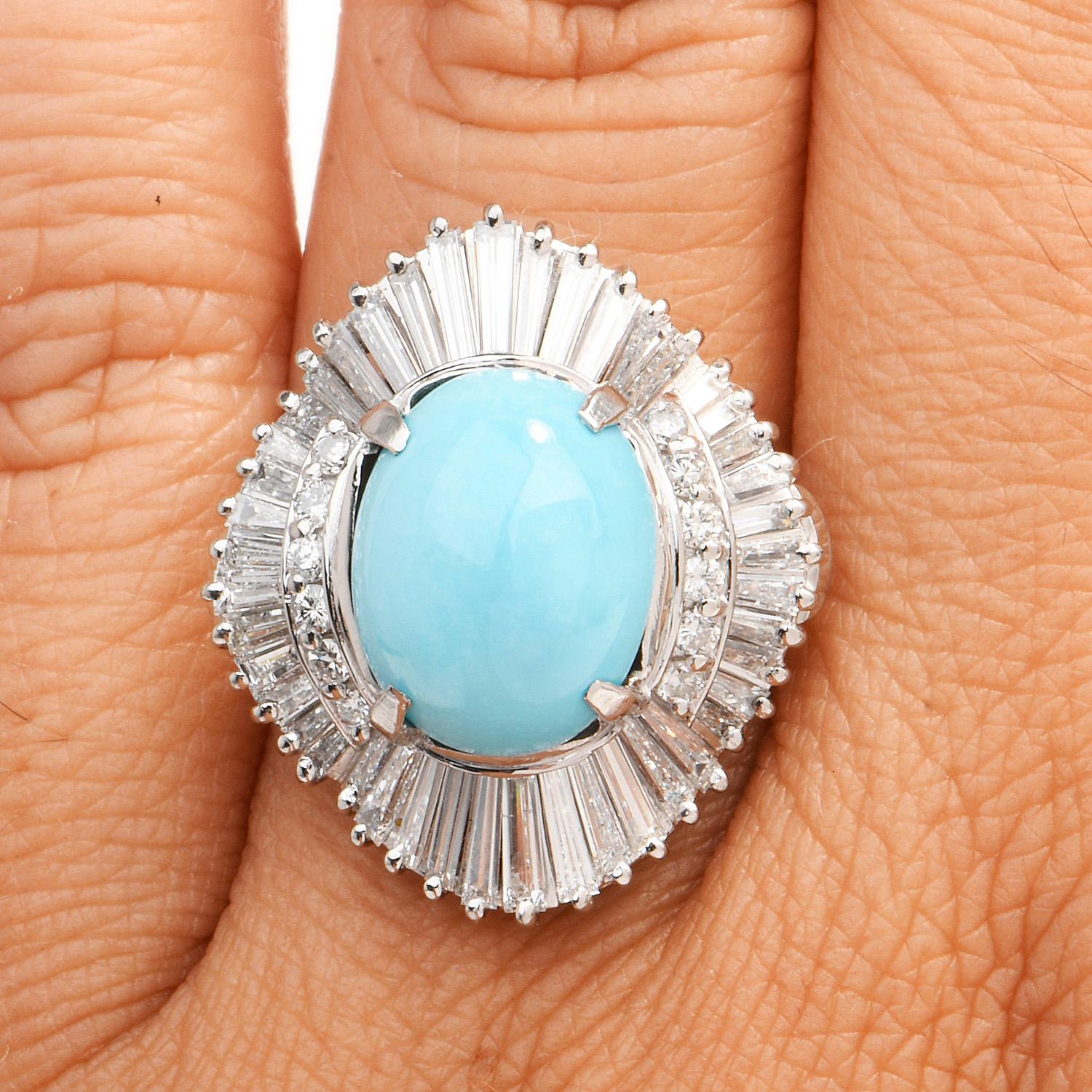 GIA Natural Turquoise Diamond Platinum Large Ballerina Cocktail Ring For Sale 1