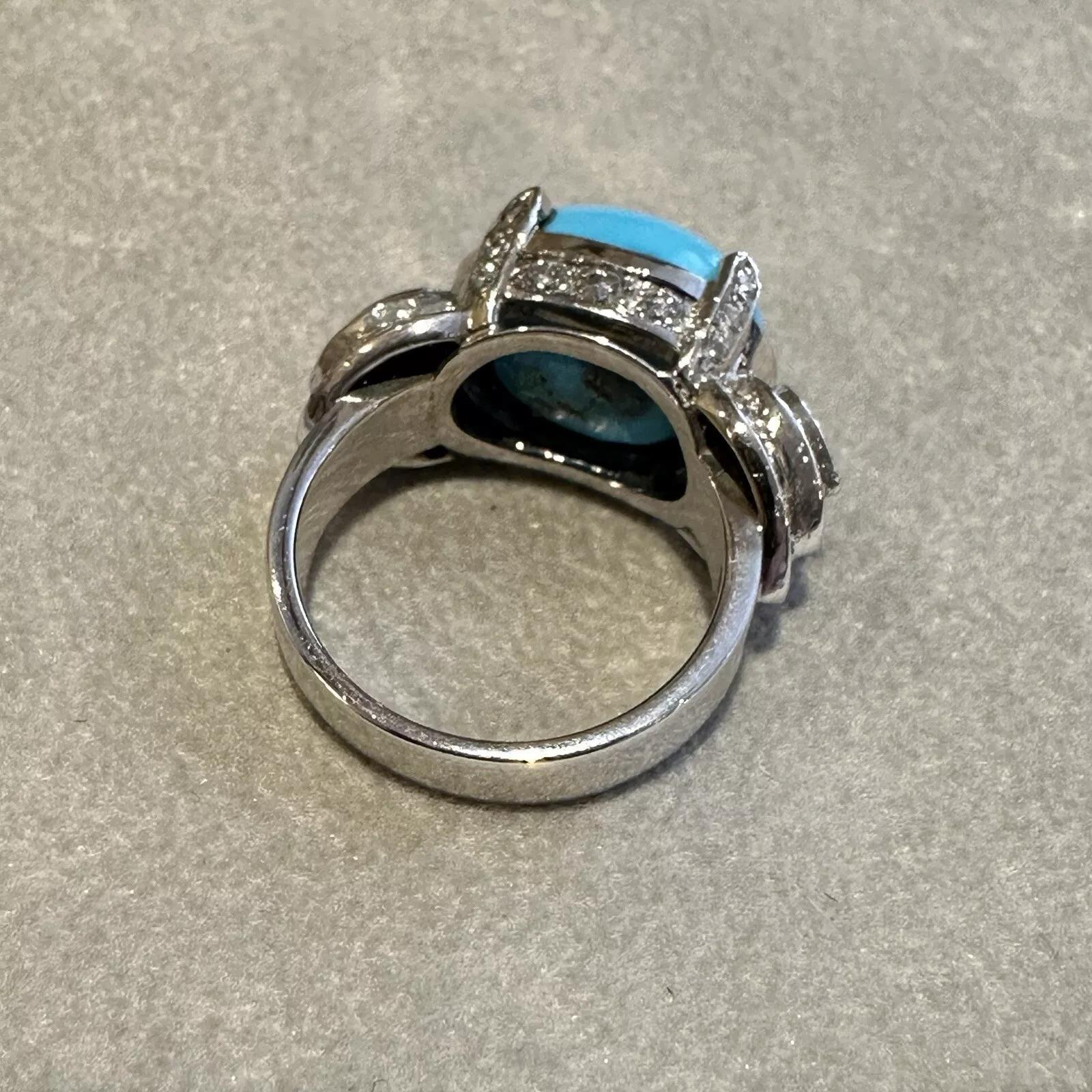 Anello GIA con turchese naturale, rubino e diamanti in oro bianco 18 carati in vendita 1