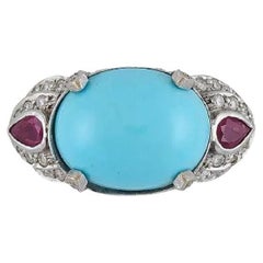 GIA Naturtürkis, Rubin und Diamant Estate Ring in 18k Weißgold