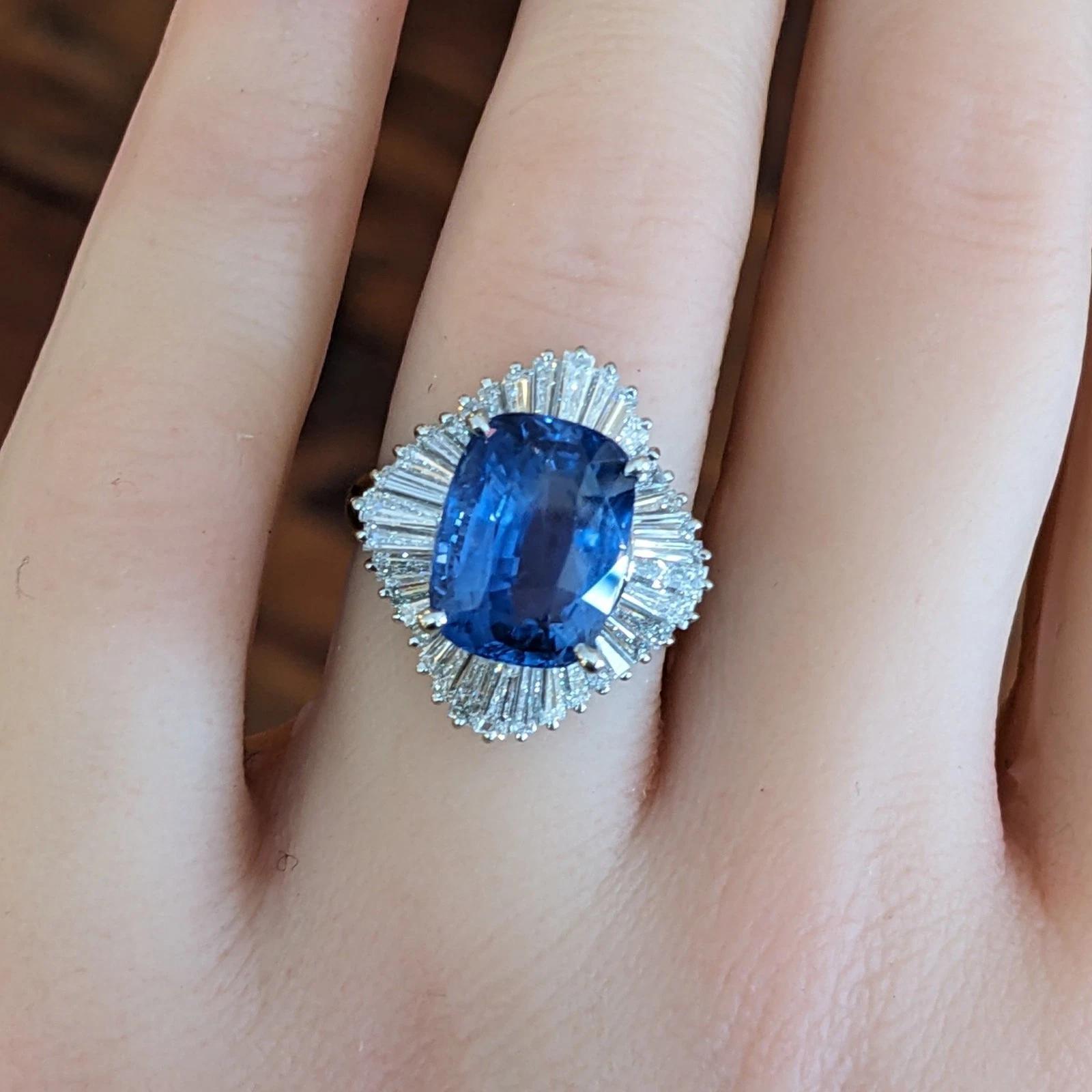 Cushion Cut GIA Natural Unheated Burma 8.05ct. Sapphire & Diamond Ring in Platinum For Sale