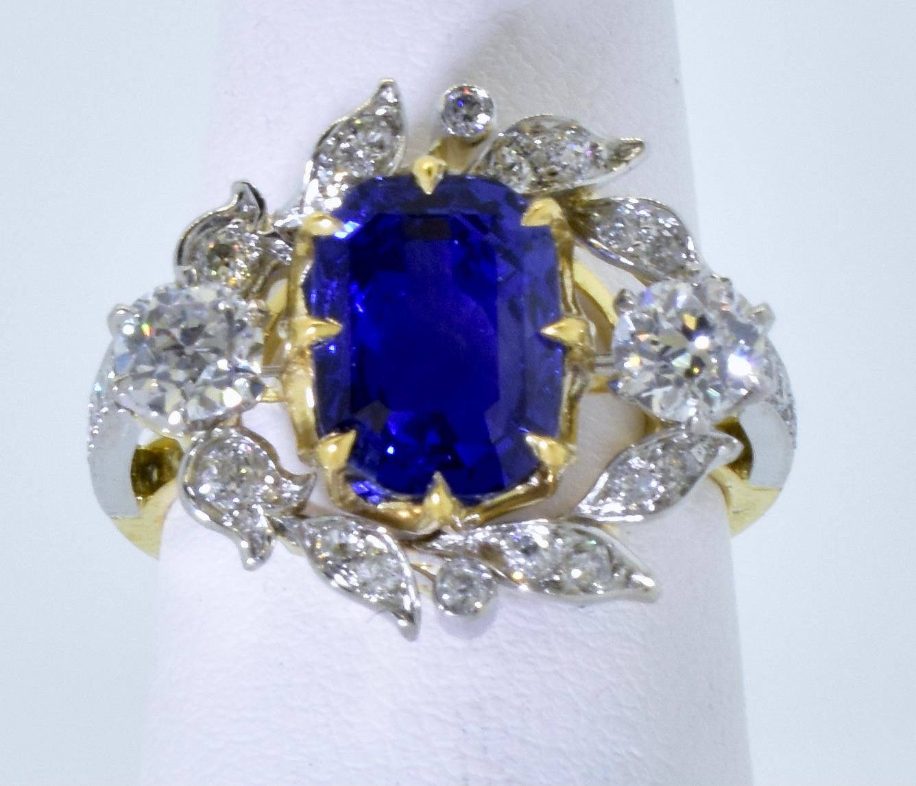 GIA Natural Unheated Ceylon Sapphire 4.54 cts. & Diamond Antique Ring, c. 1920 2