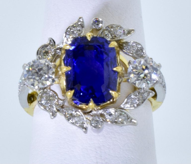 GIA Natural Unheated Ceylon Sapphire 4.54 cts. & Diamond Antique Ring, c. 1920 For Sale 4