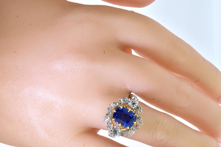 GIA Natural Unheated Ceylon Sapphire 4.54 cts. & Diamond Antique Ring, c. 1920 For Sale 2
