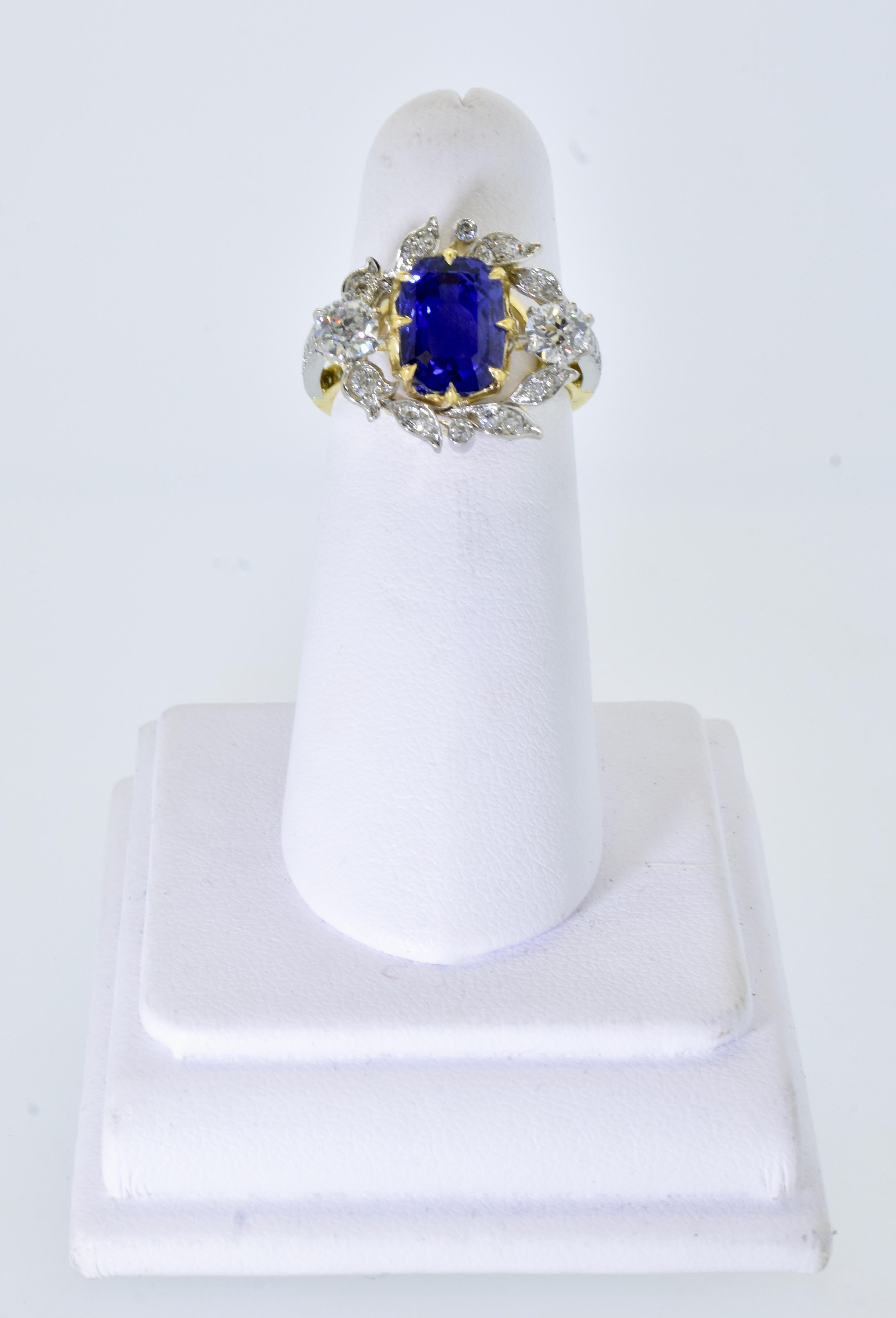 GIA Natural Unheated Ceylon Sapphire 4.54 cts. & Diamond Antique Ring, c. 1920 1