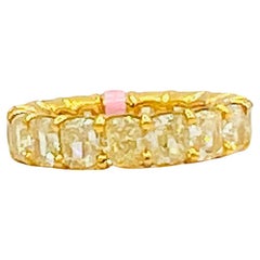 GIA Natural Yellow Diamond Cushion Eternity Band Ring in 18K Yellow Gold