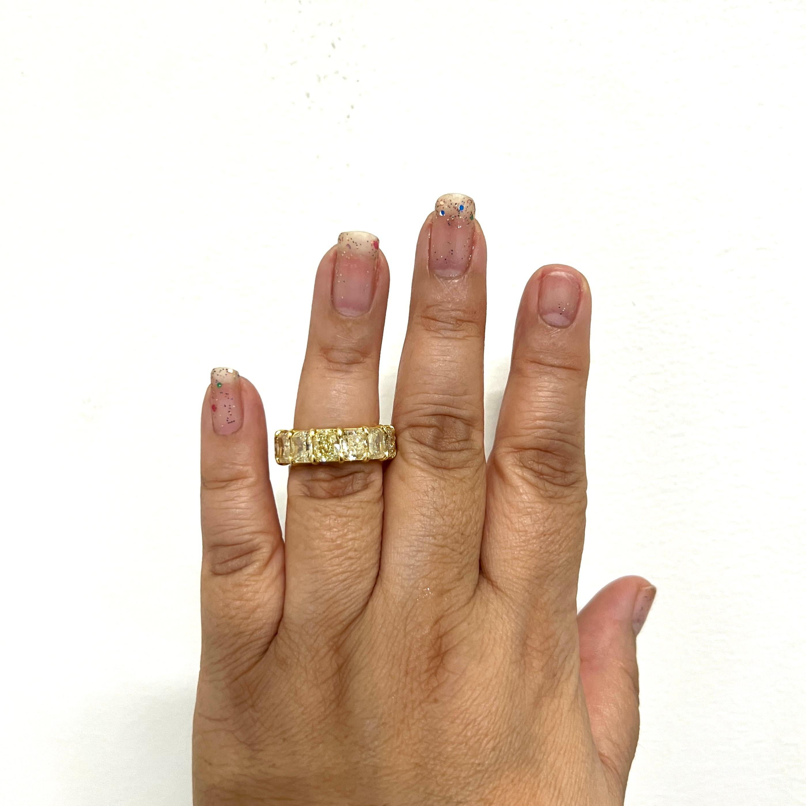 Gorgeous 14.02 ct. S-Z IF-VS2 diamond radiant shapes.  Each stone is 1.00 carat.  GIA certificates included for every stone.  Handmade in 18k yellow gold.  Ring size 7.

