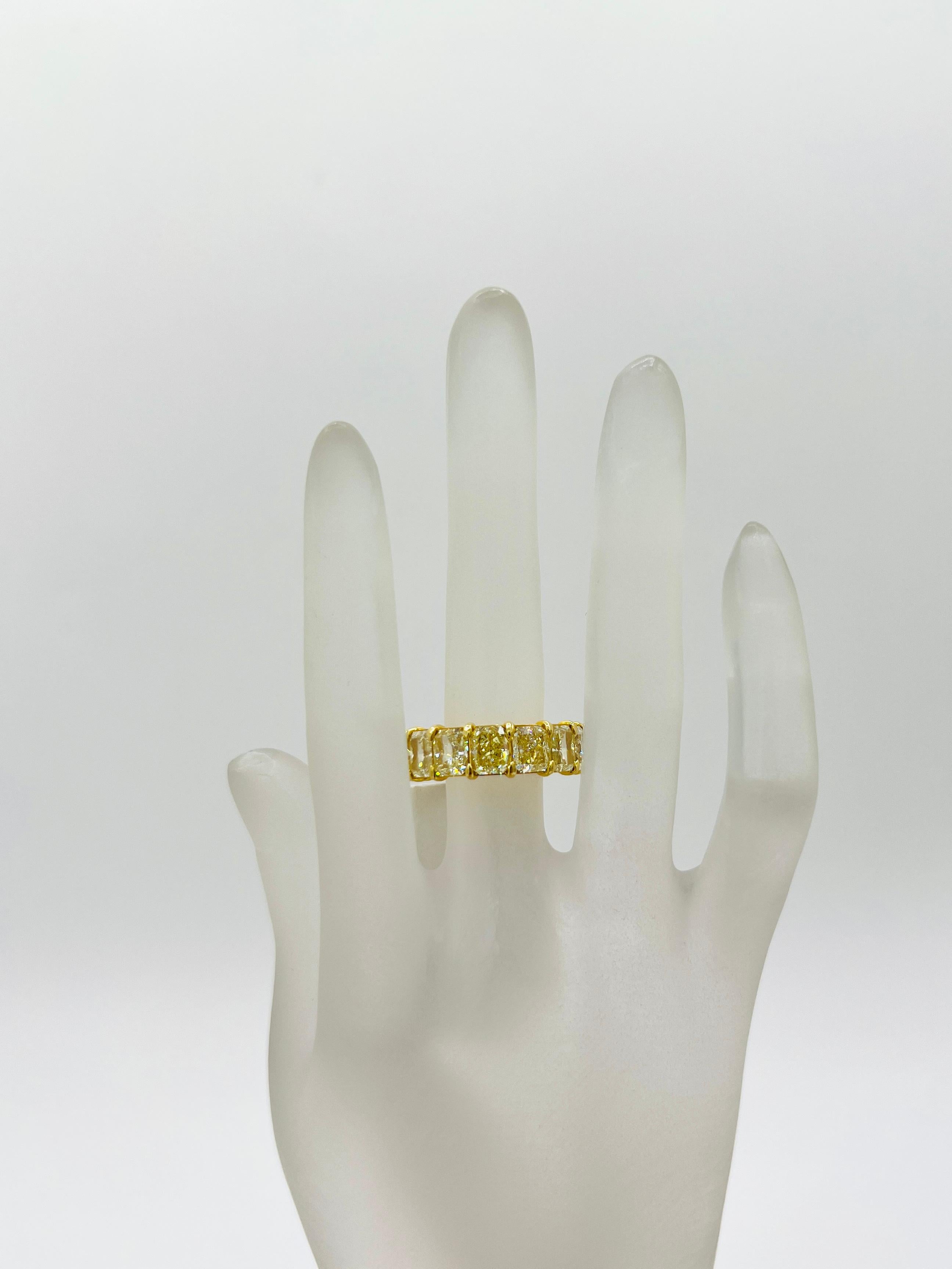 Radiant Cut GIA Natural Yellow Diamond Radiant Eternity Band Ring in 18K Yellow Gold For Sale