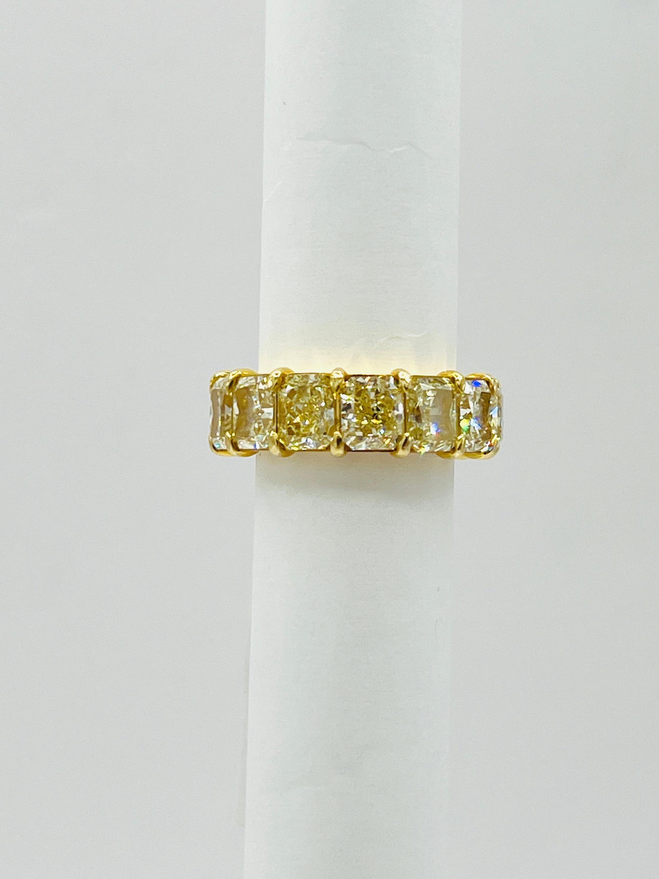 Women's or Men's GIA Natural Yellow Diamond Radiant Eternity Band Ring in 18K Yellow Gold For Sale