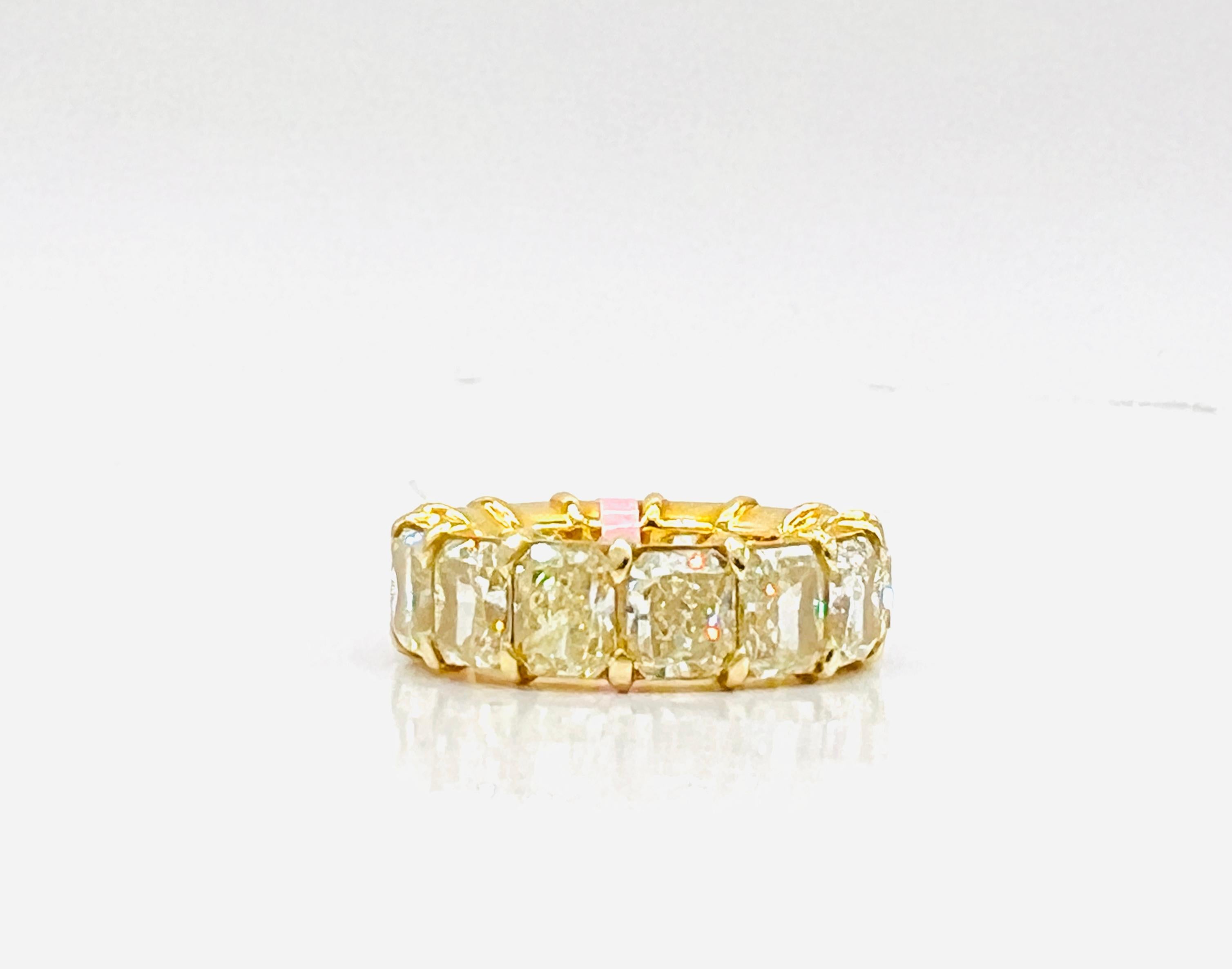 GIA Natural Yellow Diamond Radiant Eternity Band Ring in 18K Yellow Gold For Sale 1