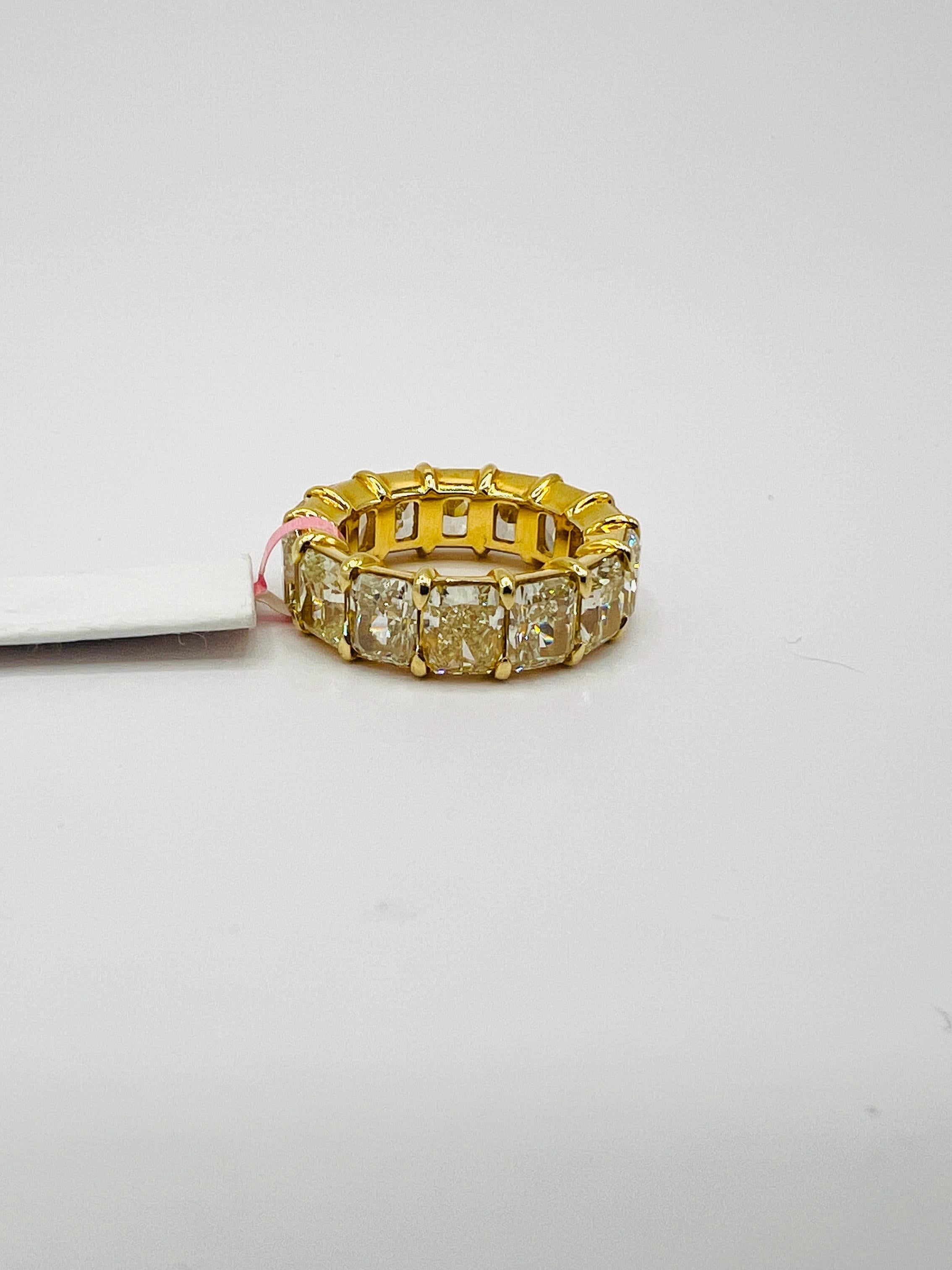 GIA Natural Yellow Diamond Radiant Eternity Band Ring in 18K Yellow Gold For Sale 2