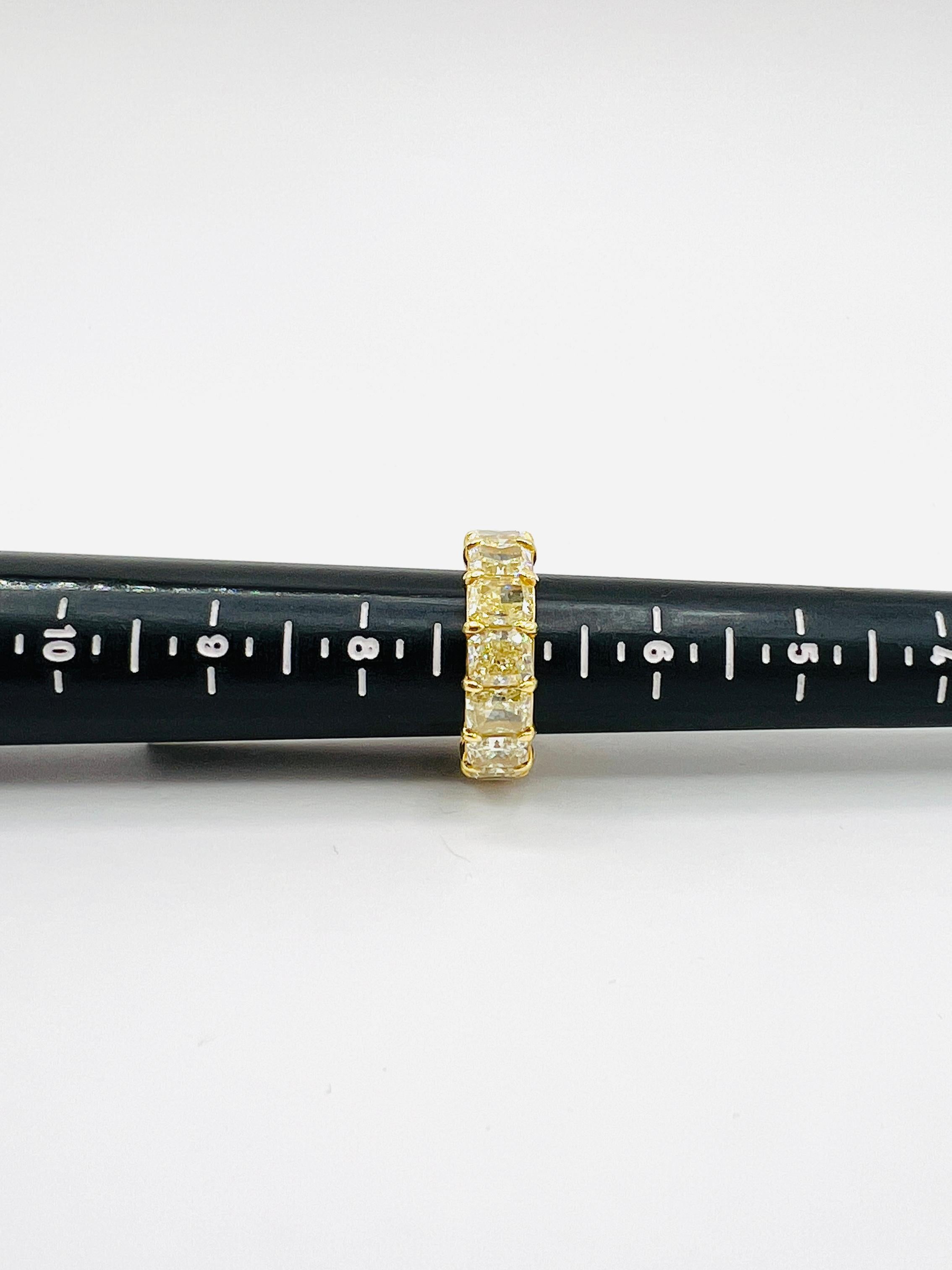 GIA Natural Yellow Diamond Radiant Eternity Band Ring in 18K Yellow Gold For Sale 4