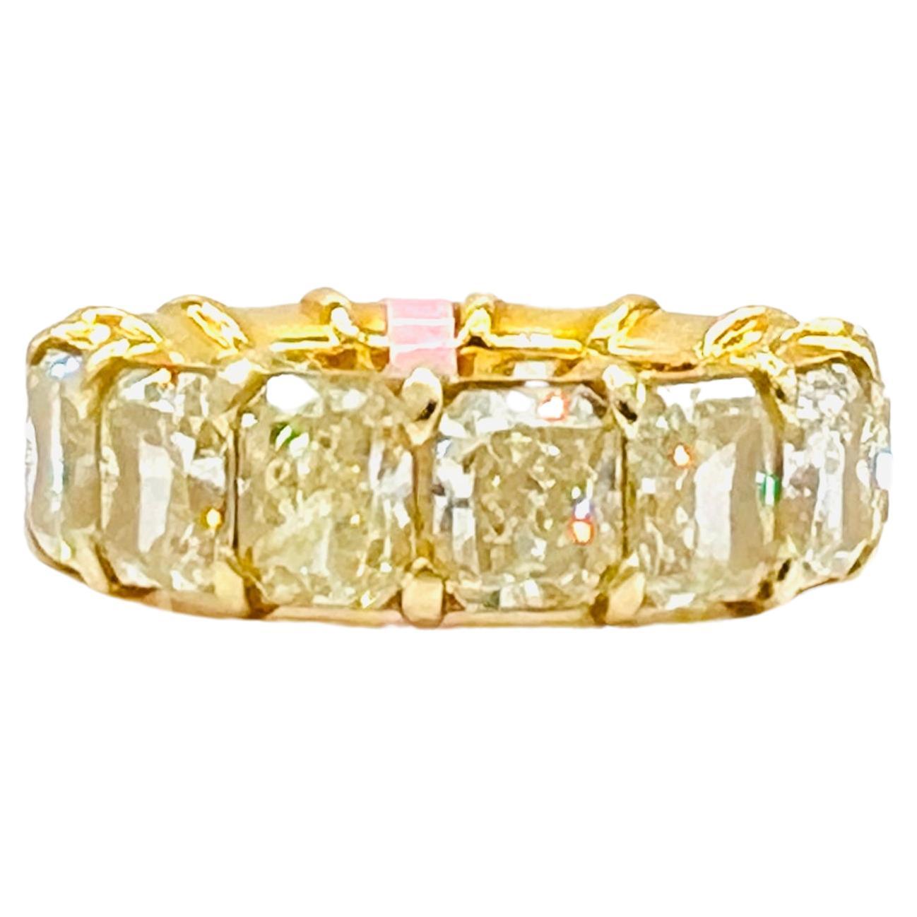 GIA Natural Yellow Diamond Radiant Eternity Band Ring in 18K Yellow Gold For Sale