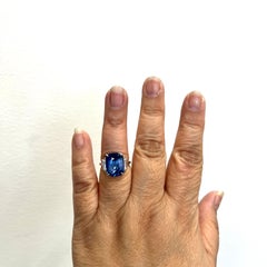 GIA No Heat 10 Carat Blue Sapphire Cushion & Cadillac Diamond Ring in 18K Gold