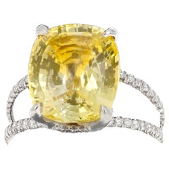 GIA Anello da cocktail con zaffiro giallo dello Sri Lanka senza calore da 10,19 carati