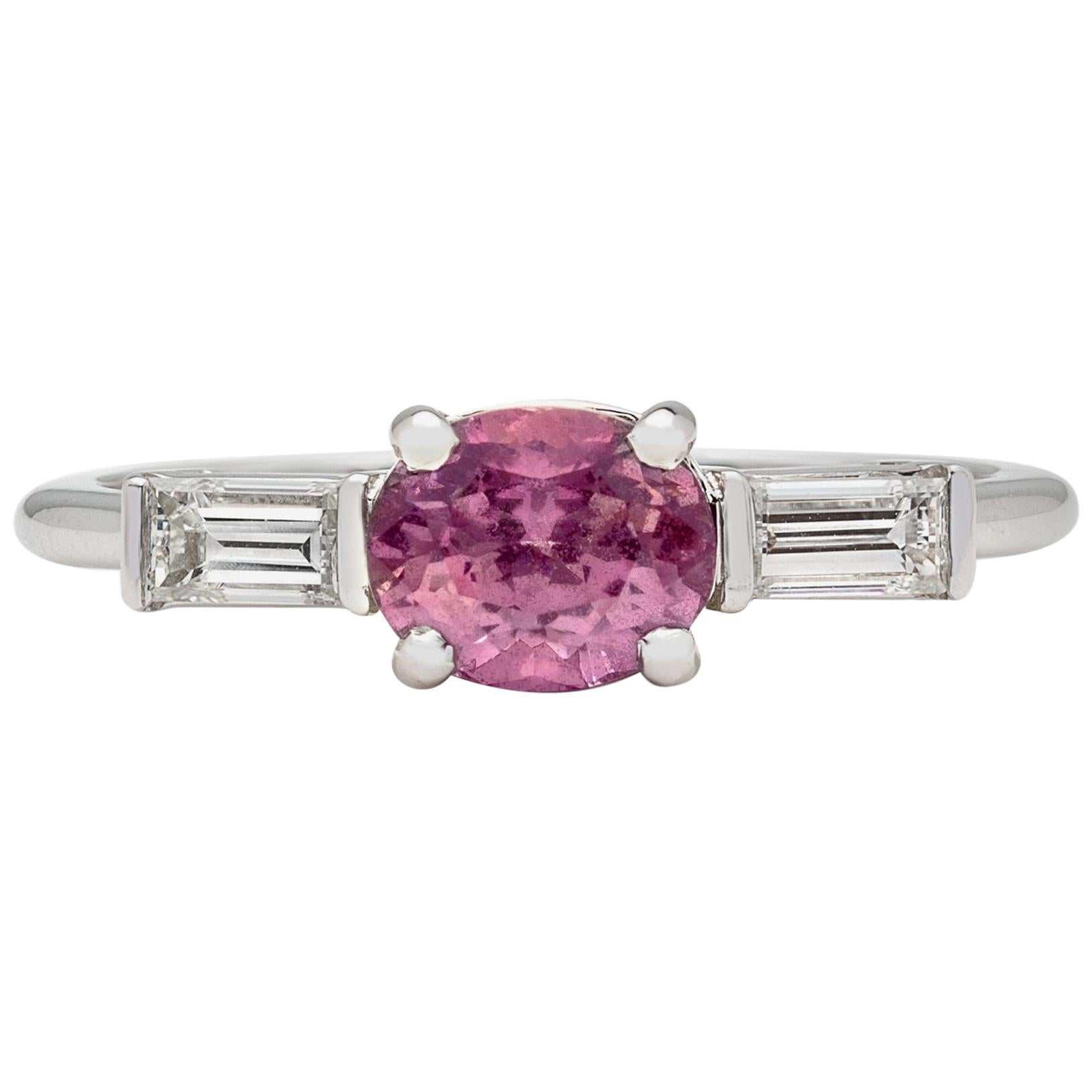 Bague en diamant et saphir rose violacé 1,02 carat, certifié GIA, sans chaleur