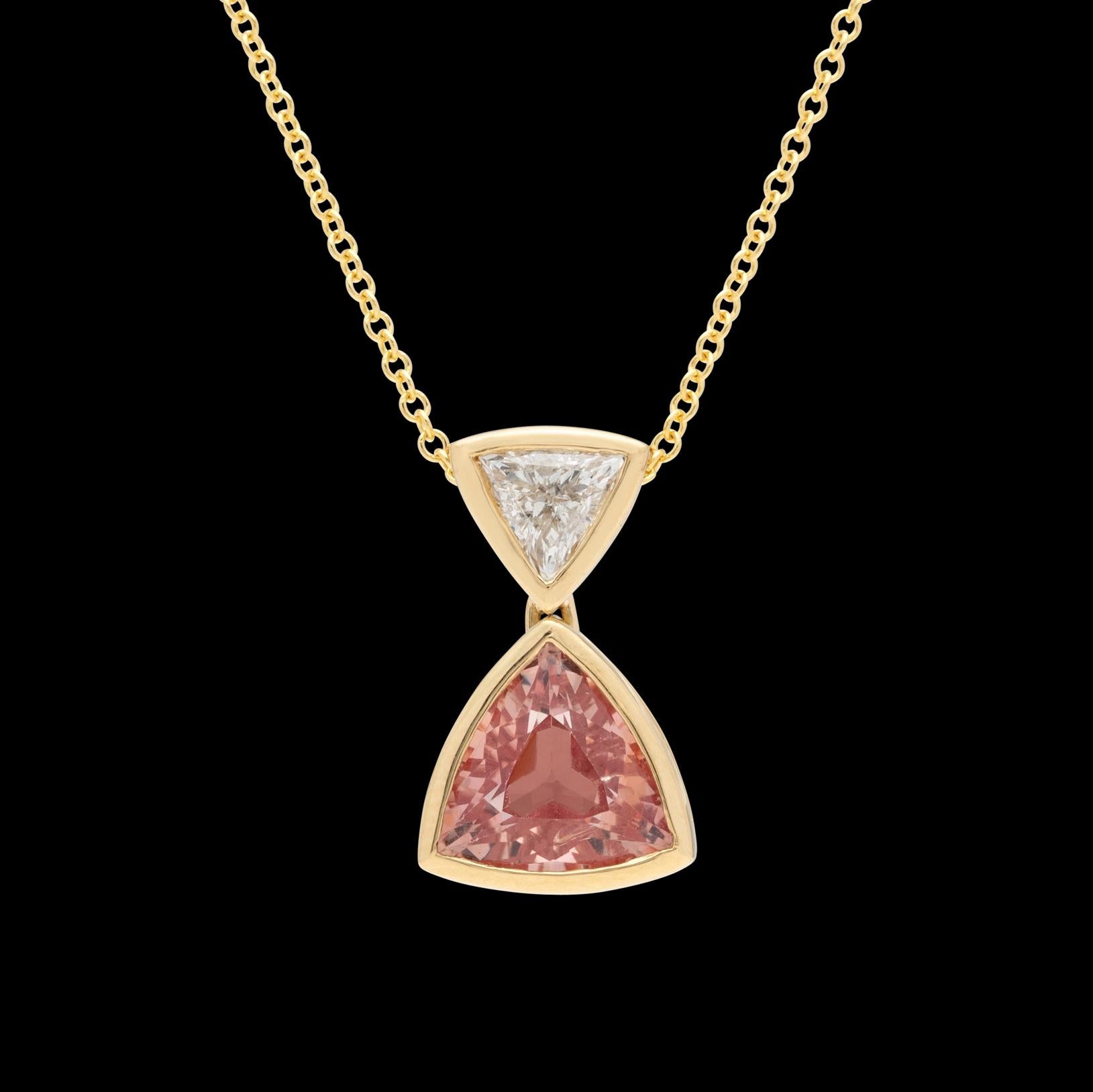 Trillion Cut GIA No Heat 1.70 Carat Pinkish Orange Sapphire Diamond Necklace