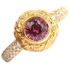 GIA No Heat 2.05CT Natural Sapphire Diamond Spanish Deco Gilt Ring Unheated 14K*