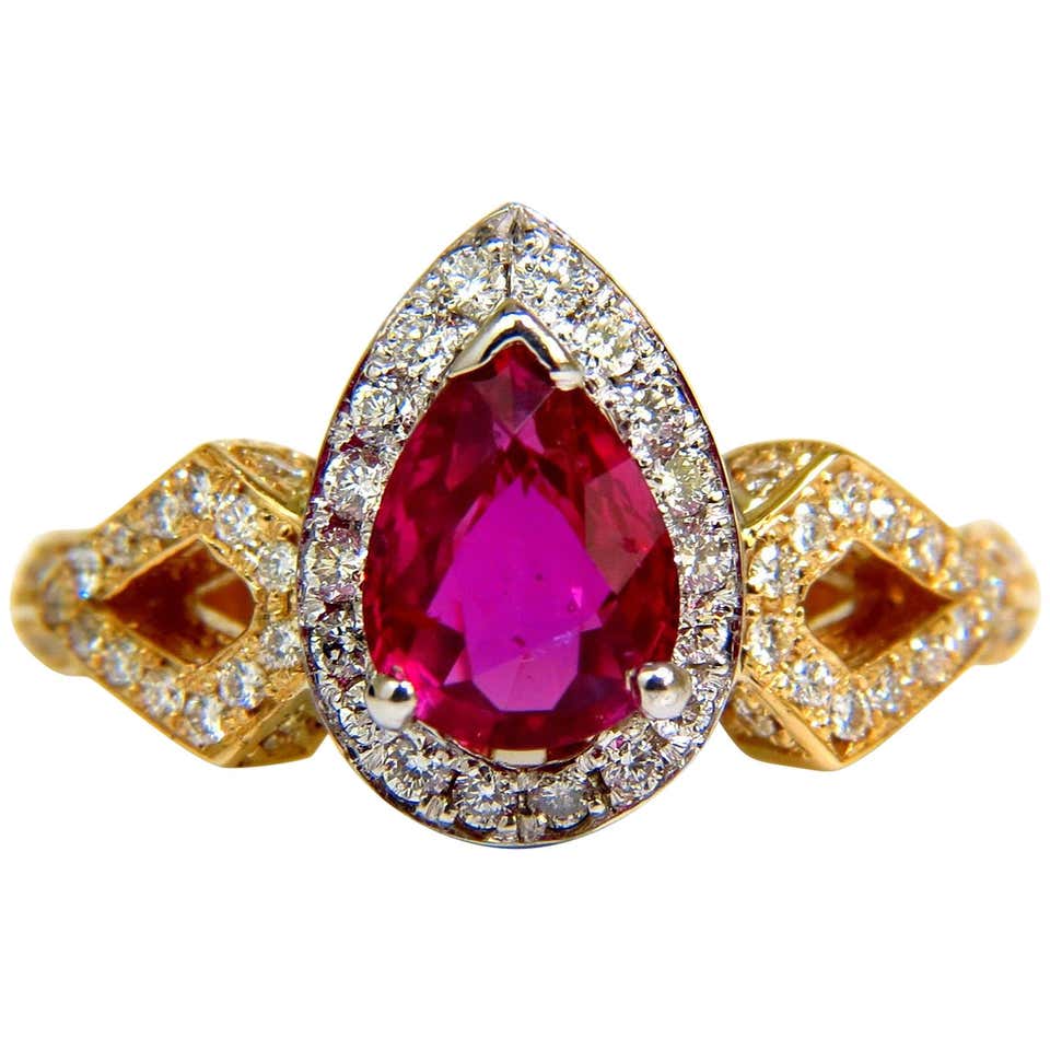 Oval Pink Red Ruby Diamond Bead Set Gold Cocktail Ring For Sale (Free ...