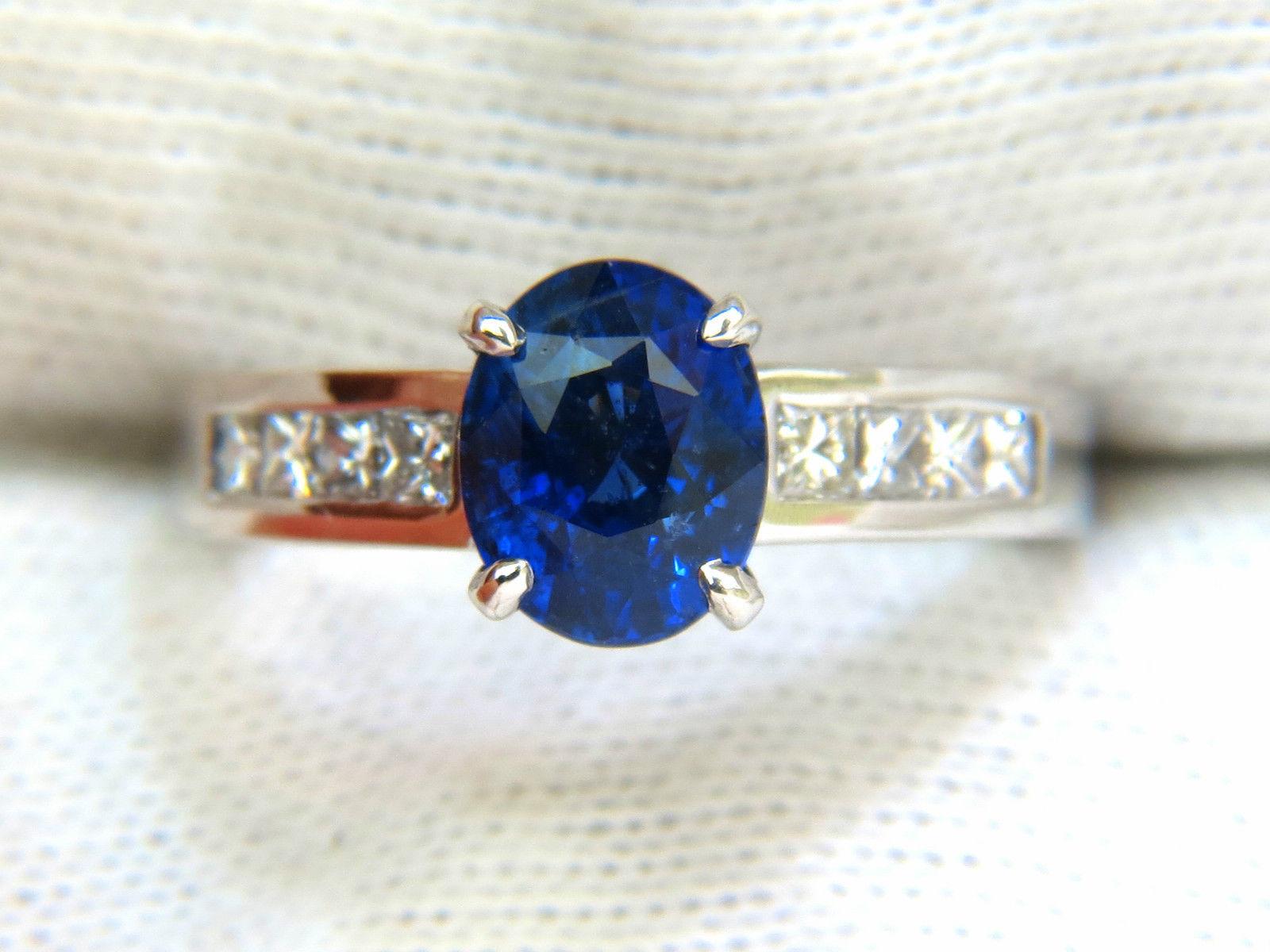Oval Cut GIA No Heat 2.97 Carat Natural Gem Blue Sapphire Diamond Ring Unheated 14 Karat For Sale