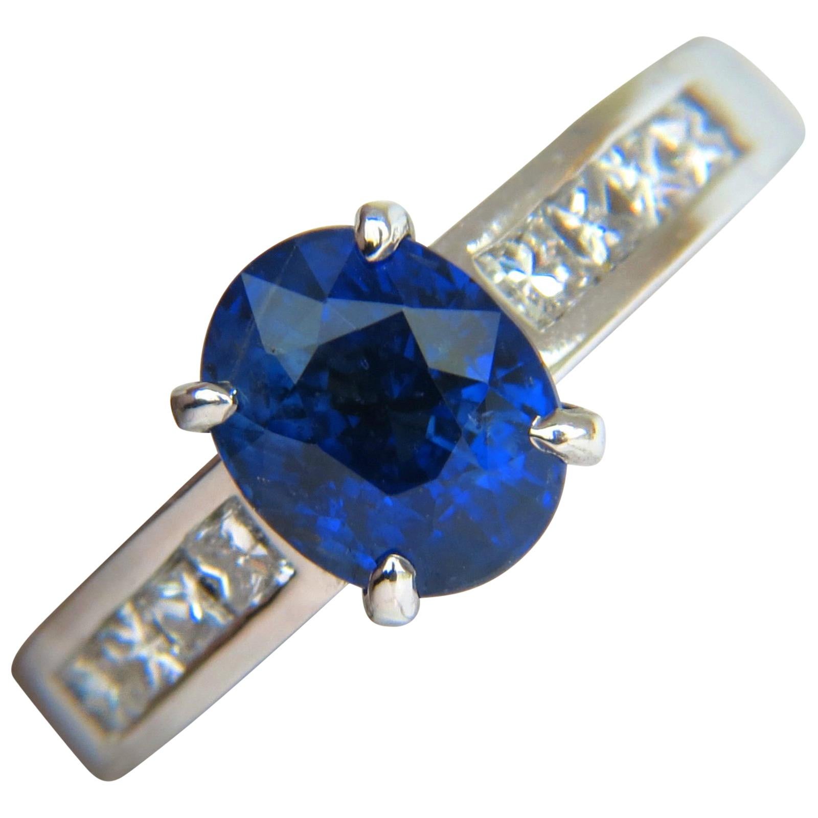 GIA No Heat 2.97 Carat Natural Gem Blue Sapphire Diamond Ring Unheated 14 Karat