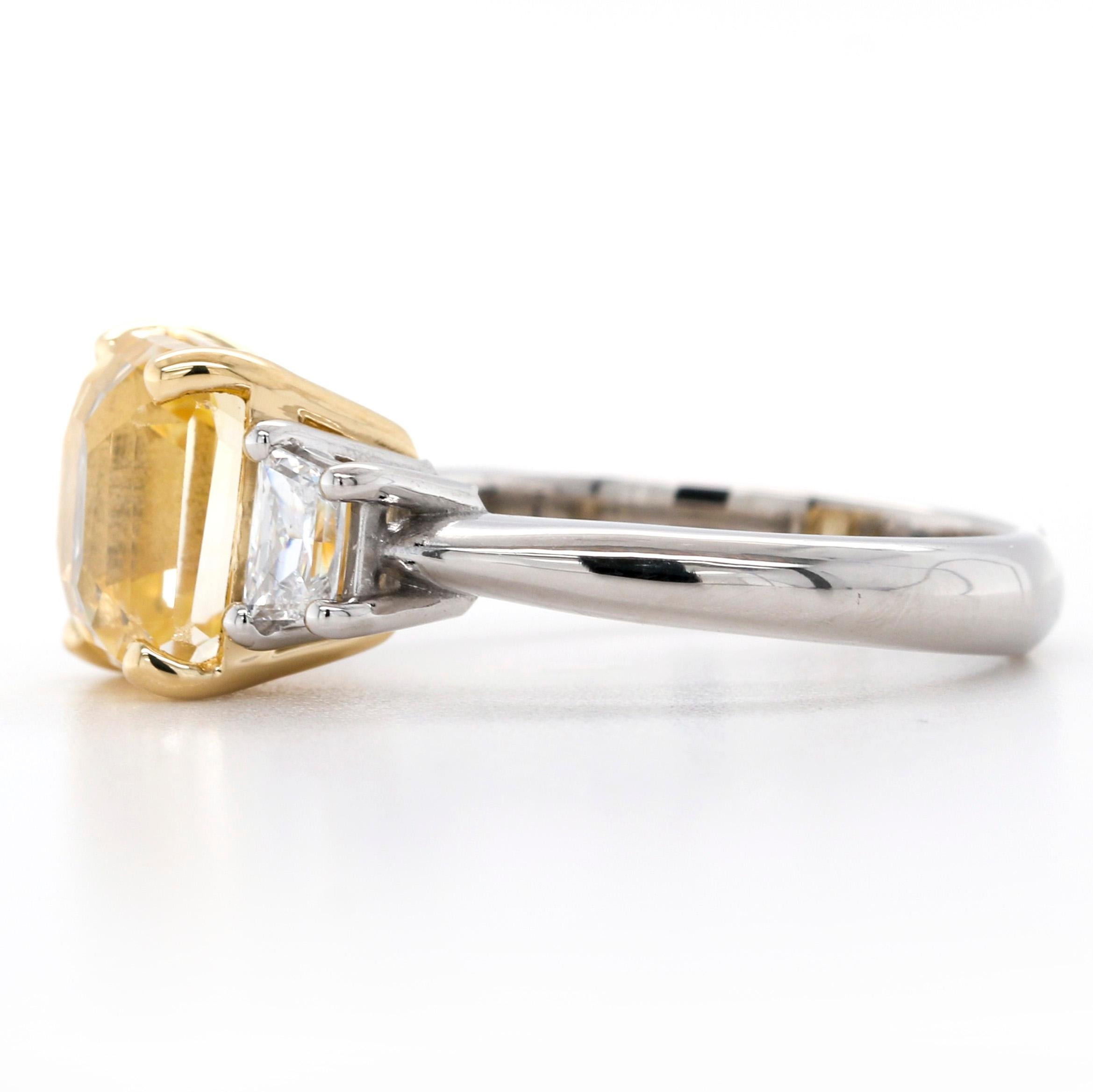 Women's GIA No Heat 5.59 Carat Yellow Sapphire and Diamond Ring in 18k White Gold For Sale