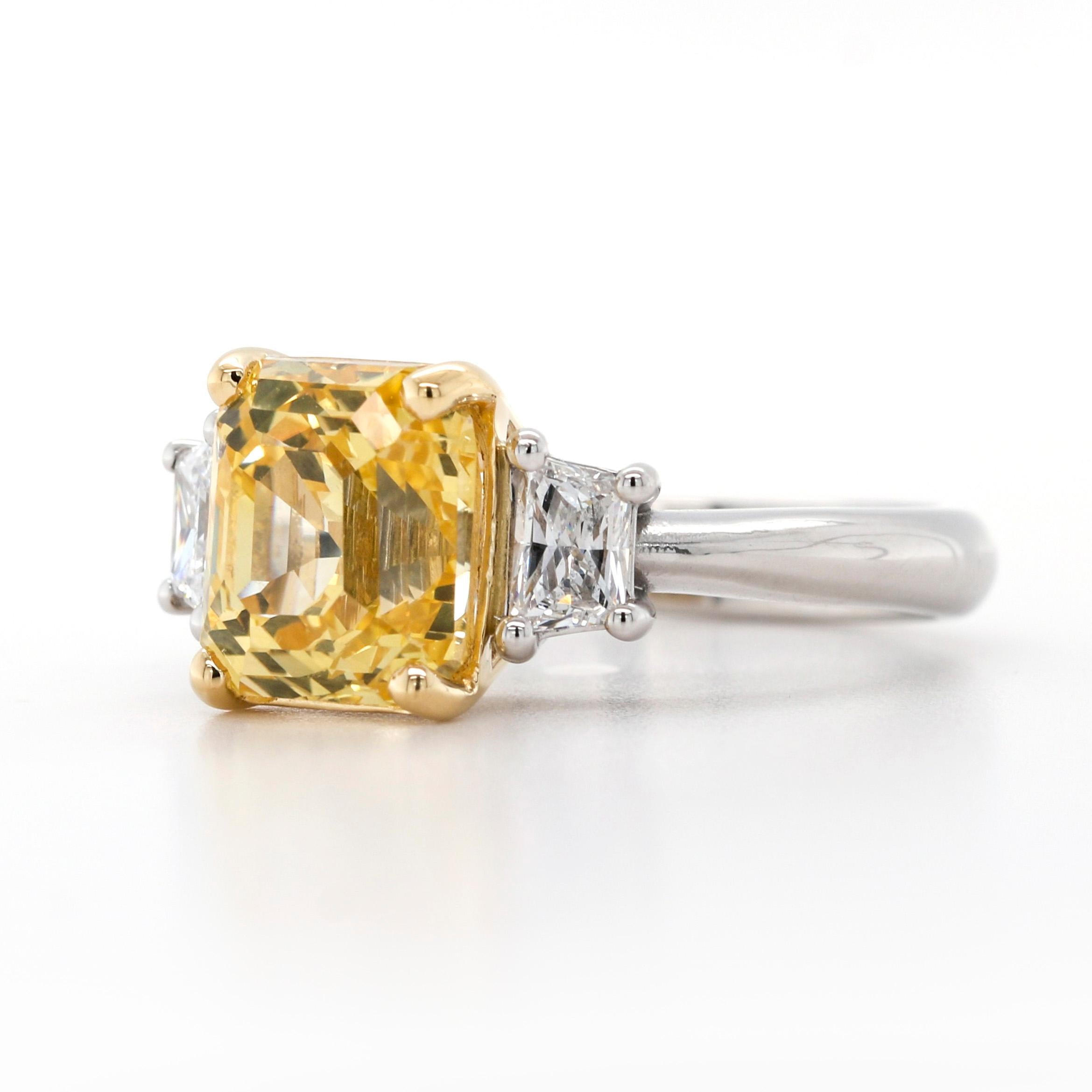 GIA No Heat 5.59 Carat Yellow Sapphire and Diamond Ring in 18k White Gold For Sale 1