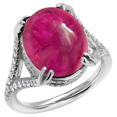 GIA No Heat Burma Cabochon Ruby Diamond Weighing 12.74 Carat 18 Karat Gold Ring 