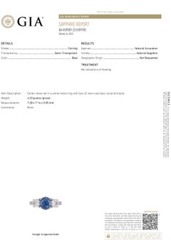 GIA No Heat Burma Carved Sapphire 1.05 Two Diamonds 0.71 Carat Platinum Ring
