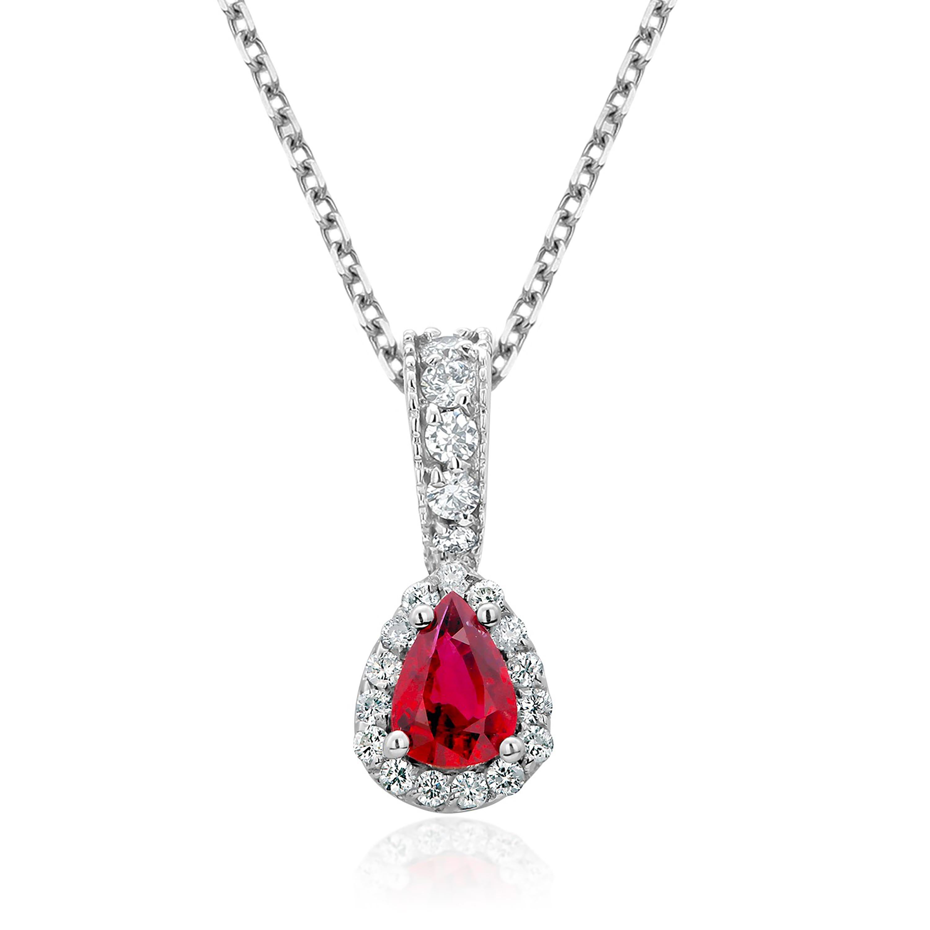 Women's GIA Certified No Heat Burma Pear Shaped Ruby Diamond Platinum Pendant Necklace