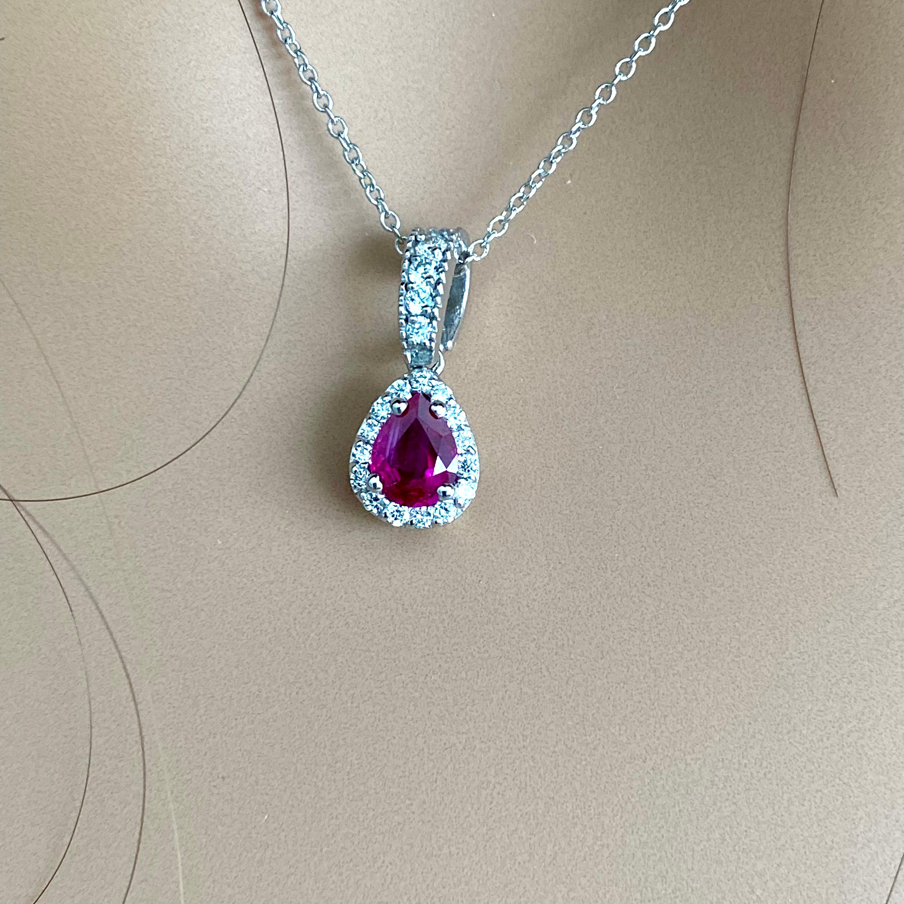 GIA Certified No Heat Burma Pear Shaped Ruby Diamond Platinum Pendant Necklace 3