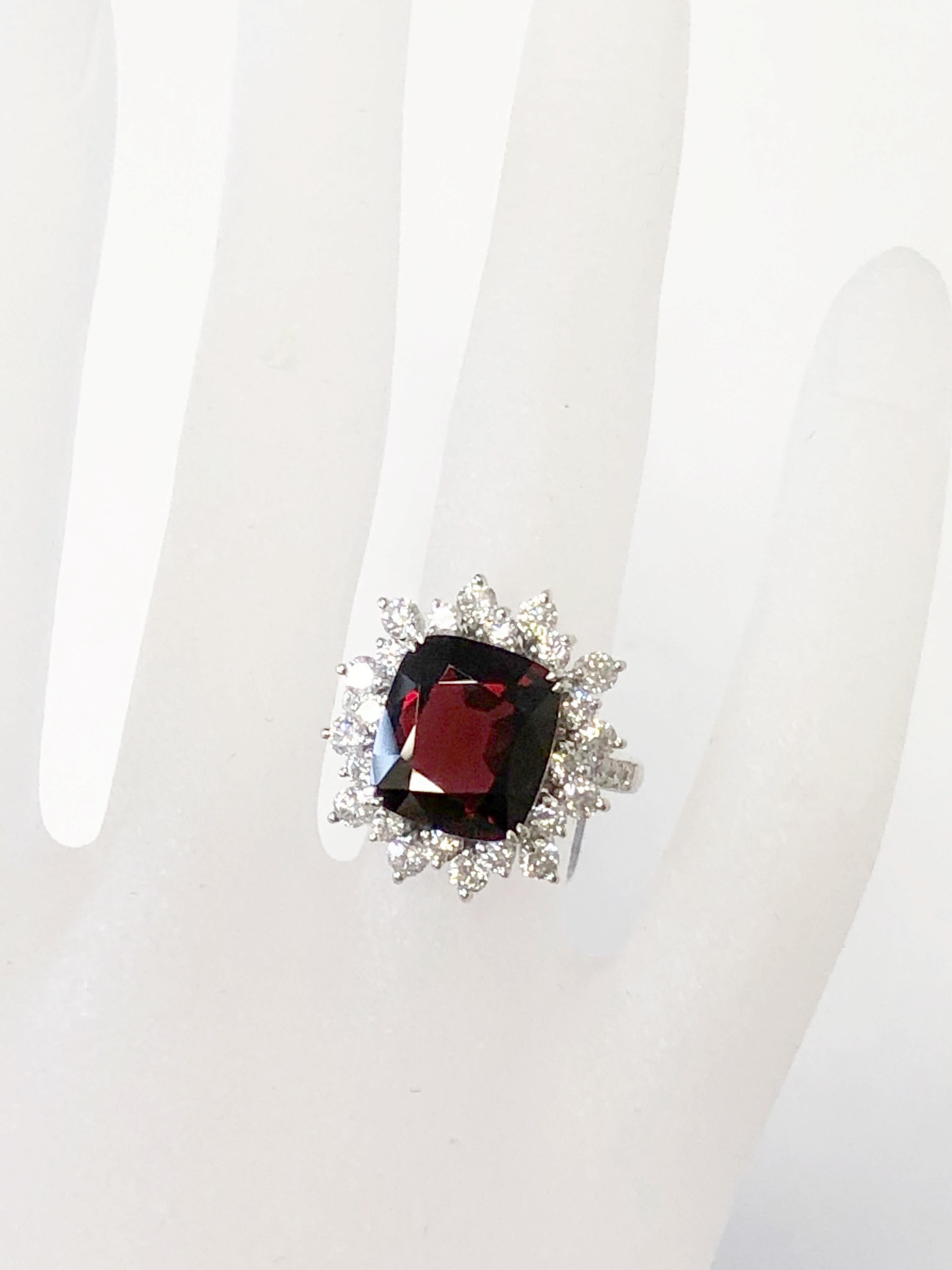 Women's or Men's GIA No Heat Burma Red Spinel Cushion and White Diamond Cocktail Ring in Platinum