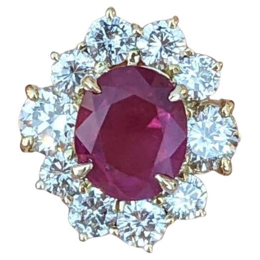 GIA No Heat Rubis de Birmanie 3.00 ct dans une monture en or jaune 18k et diamant
