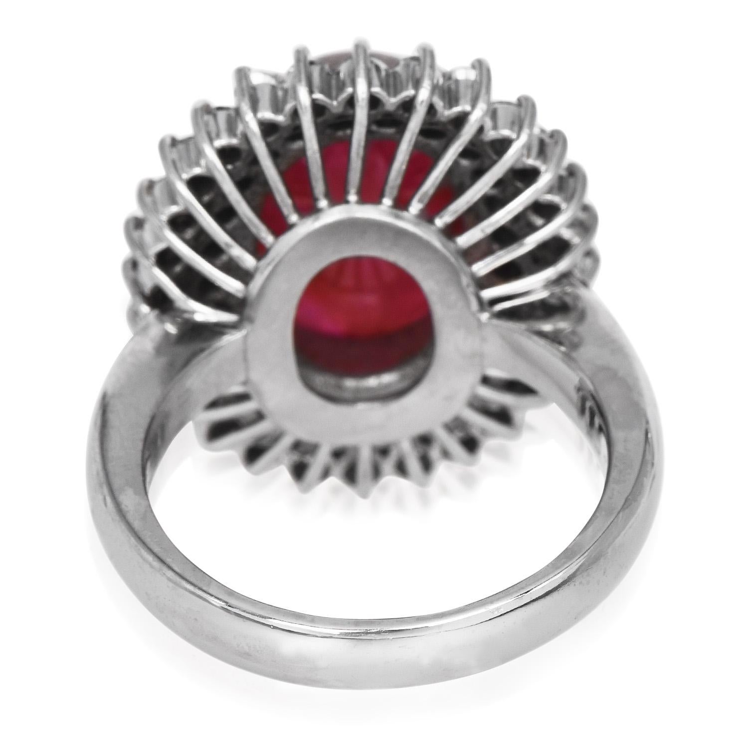 Women's GIA No Heat Cabochon 7.57ct Ruby Diamond Platinum Cocktail Ring For Sale