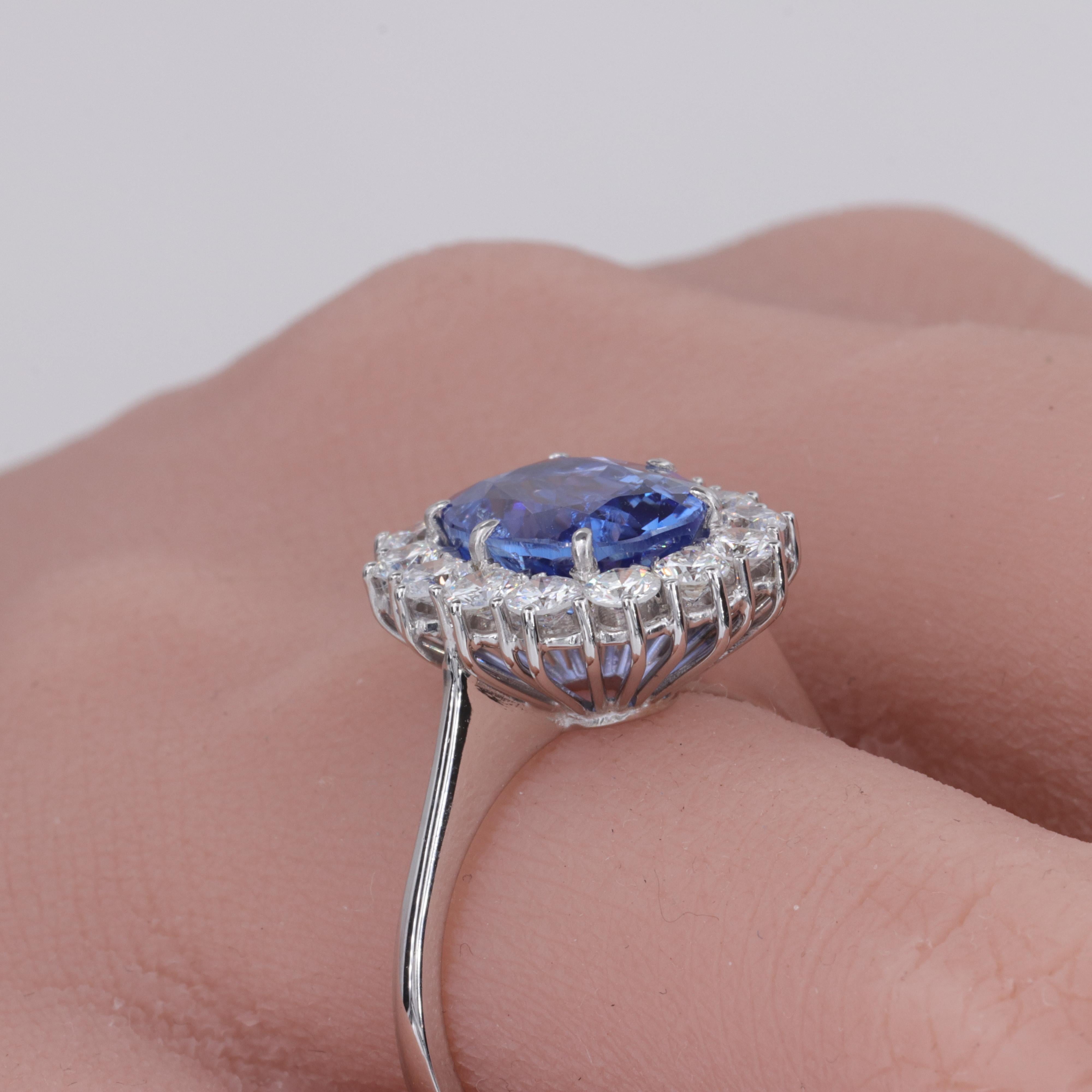 Women's or Men's G.I.A. No Heat Ceylon Sapphire & Diamond Halo Handmade Princess Diana Style Ring For Sale